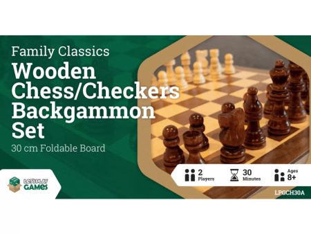 Wooden Folding Chess Checkers Backgammon Set 30cm on Sale