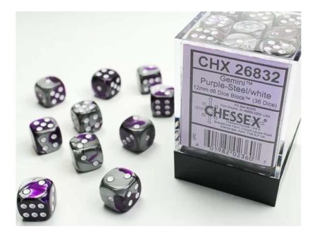 Chessex - Gemini 12mm d6(36 Dice) Purple-Steel White For Discount