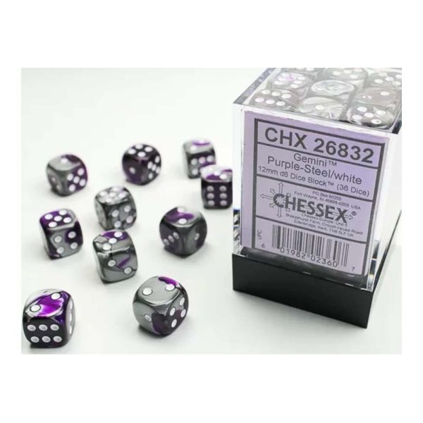 Chessex - Gemini 12mm d6(36 Dice) Purple-Steel White For Discount