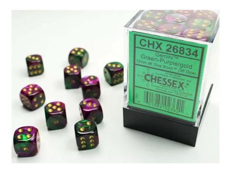 Chessex - Gemini 12mm d6(36 Dice) Green-Purple Gold Online